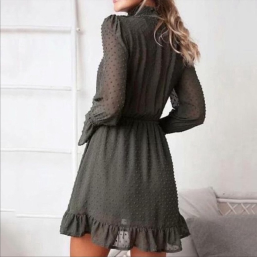 Mira Mock Neck Olive Tiered Mini Dress - Picture 4 of 6